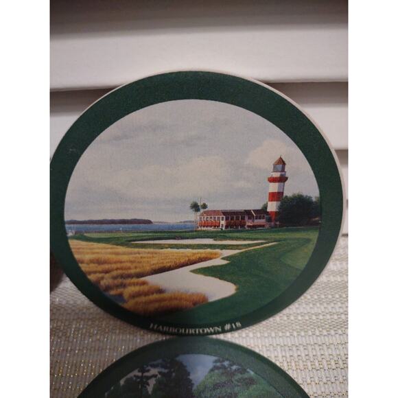 Famous Golf Hole Course Ceramic Coasters Absorbs Liquid Sandstone Set of 4 - Picture 5 of 8